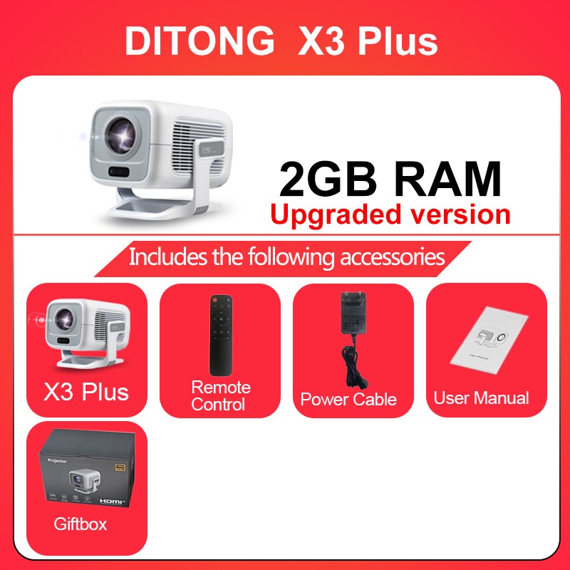 Projetor DITONG X3 Plus HD nativo 1080P suporte 4K Android projetor Foco automático LED Vídeo Home theater mini Projeção de filme
