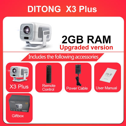Projetor DITONG X3 Plus HD nativo 1080P suporte 4K Android projetor Foco automático LED Vídeo Home theater mini Projeção de filme