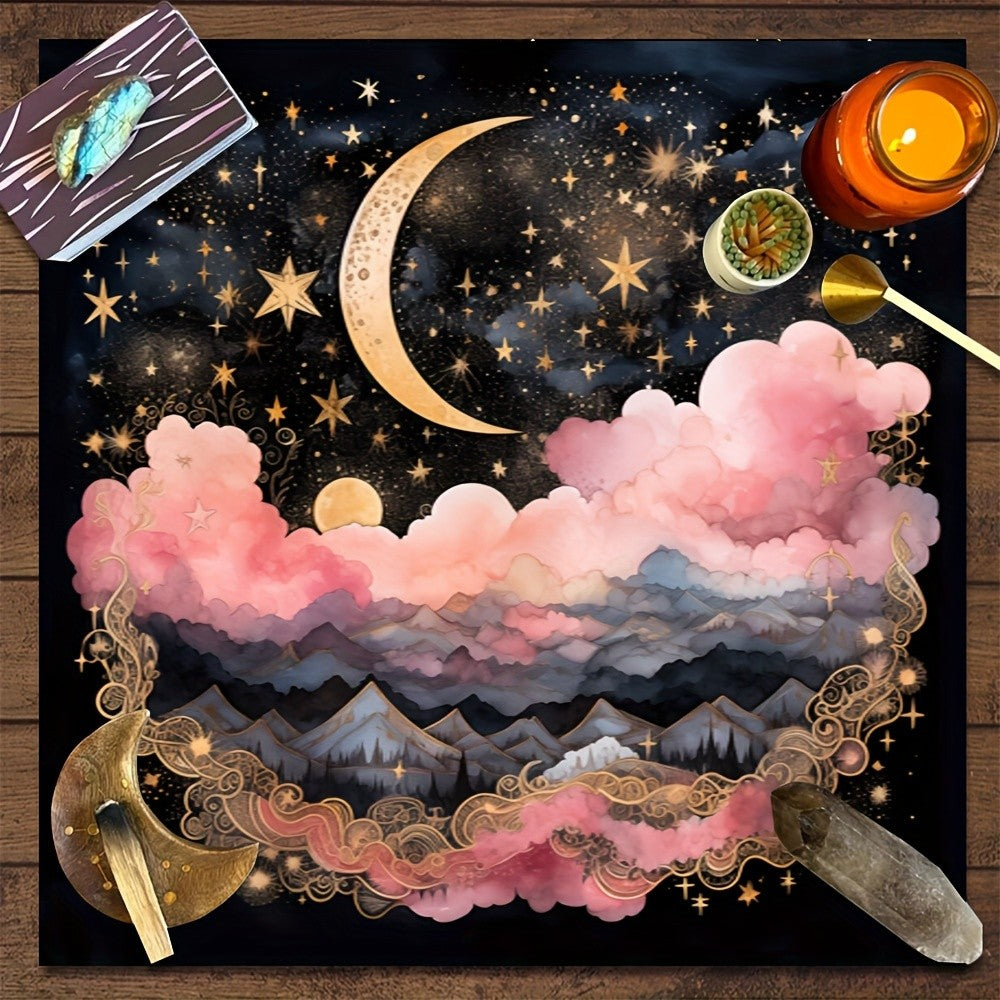 VIKAMA Starry Night Moon and Stars Tarot Divination Cloth Mystical Witchcraft Altar Tablecloth Decorative Divination Mat