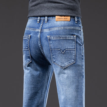Autumn Winter New Business Men's Jeans Classic Fashion Stretch Washed Casual Denim Trousers Comfortable Straight Male pants