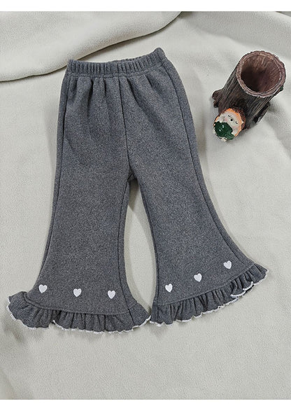 Girls Fleece Lined Flare Leggings Children Winter Warm Kids Pants Slim Fit Thermal Trousers Korean Fashion Outerwear Clothes