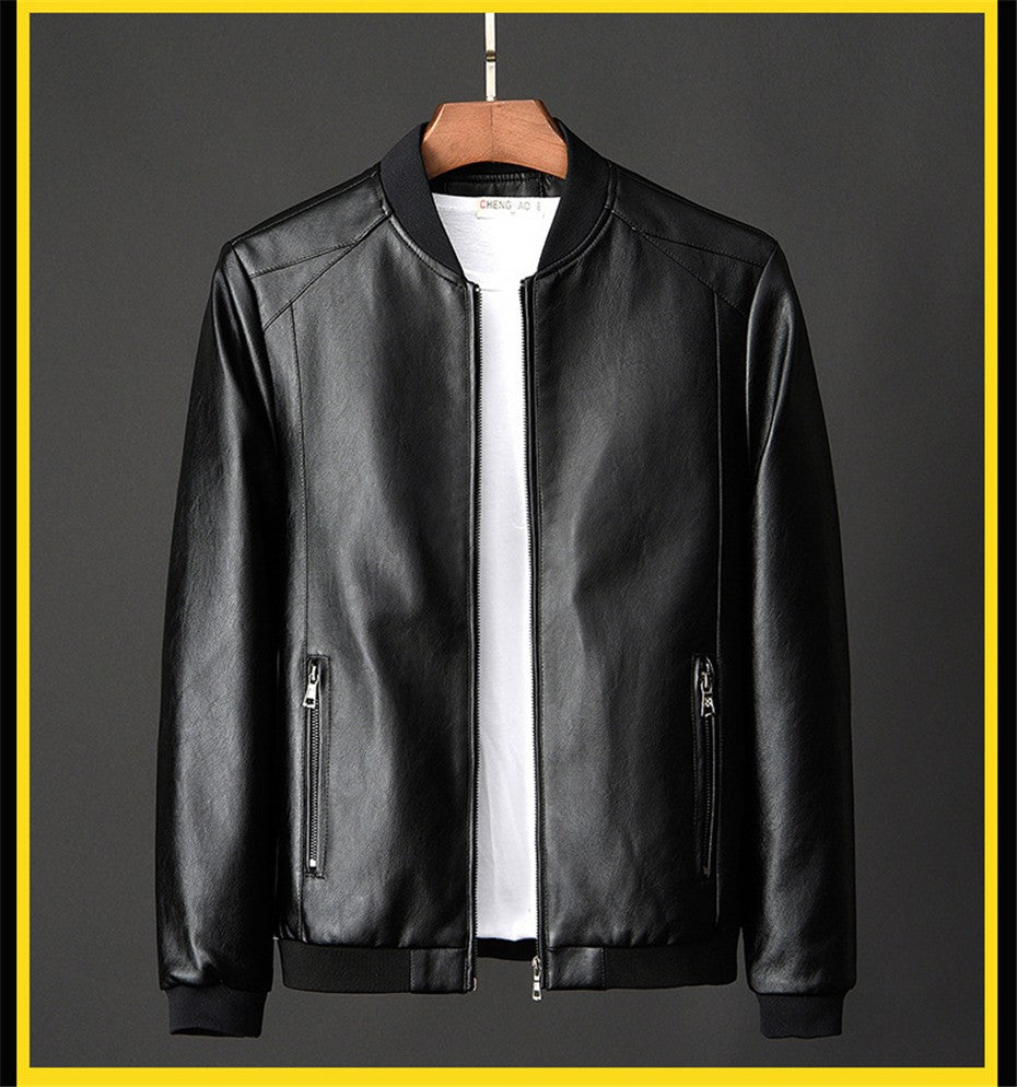Men's Leather Jacket Bomber Motorcycle Jacket Men Fashion Causal Solid Moto Biker PU Baseball Leather Outerwear Plus Size 7Xl