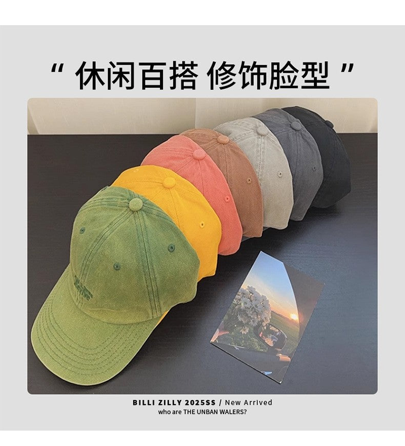 Trendy Japanese Retro Washed Denim Baseball Cap Embroidered Letter Couple Sun Hat Casual Outdoor Sport UV Resistant Baseball Cap