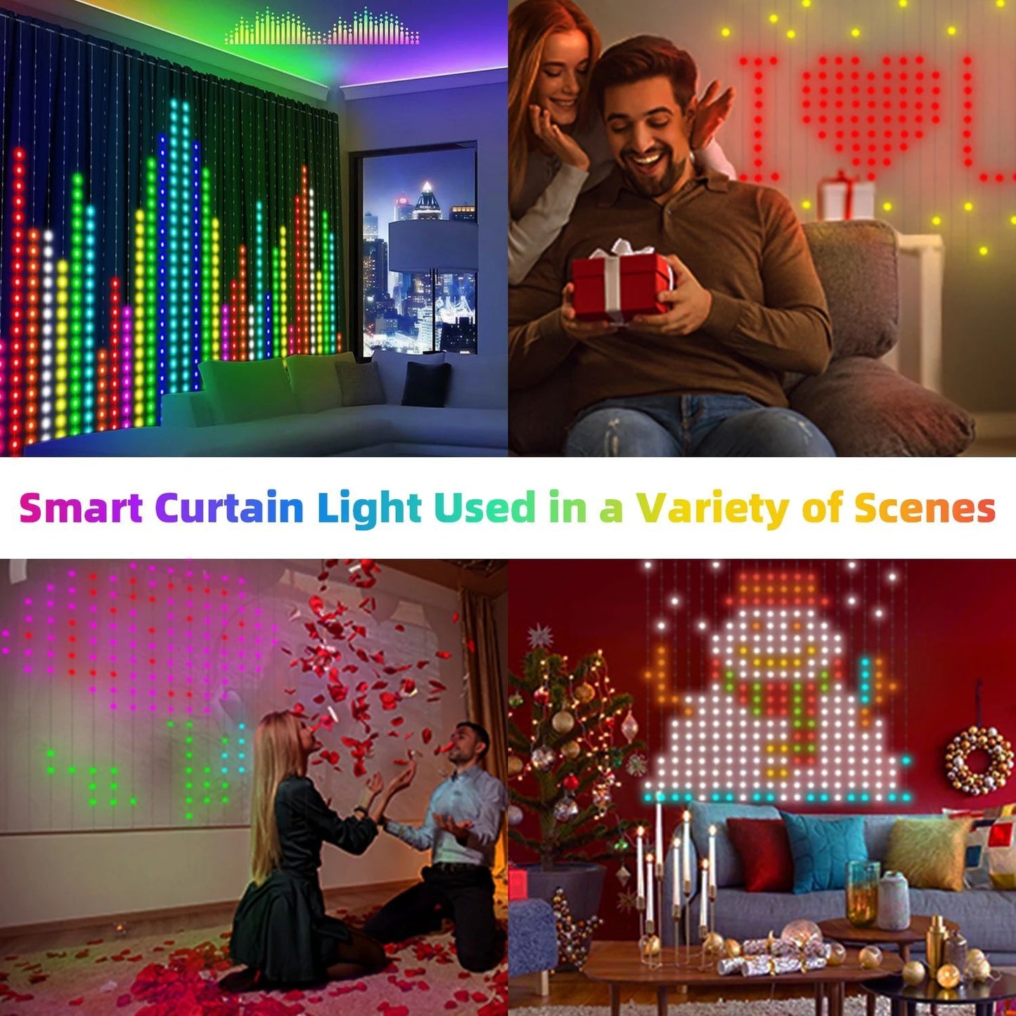 400 LED Smart Curtain Lights String Lights with App Remote Control Music Sync Christmas Curtain String Outdoor Fairy Lights