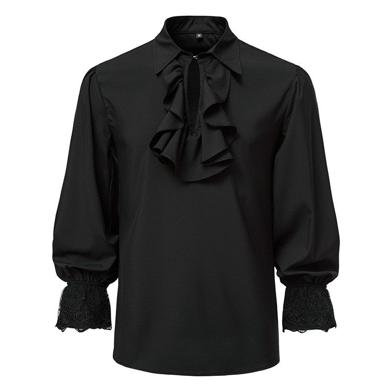 Men Steampunk Ruffle Shirt Long Sleeve Lace Cuff Medieval Victorian Halloween Costume Tops