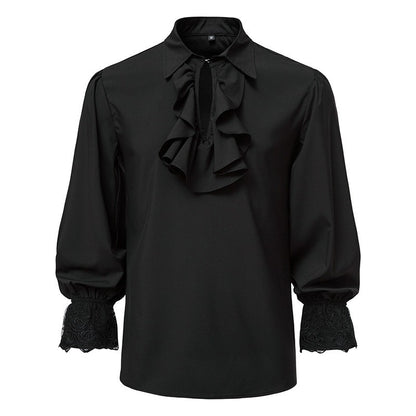 Men Steampunk Ruffle Shirt Long Sleeve Lace Cuff Medieval Victorian Halloween Costume Tops