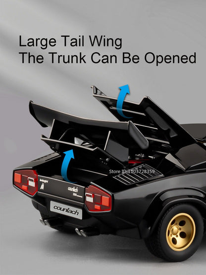 1:24 Countach LP500S VENENO Miniatura de Carro Esportivo Brinquedo Liga Fundida Luz e Som Puxar para Trás Portas Abertas Coleção Supercarro