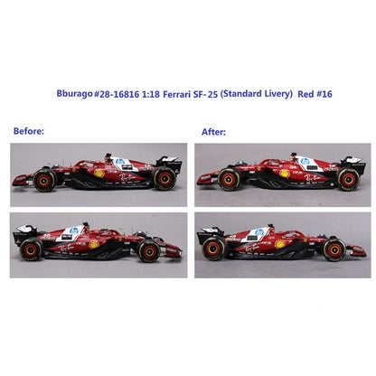 Novo 1:18 Bburago Ferrari 2025 F1 Sf-25 Hamilton #44 Leclerc #16 Liga Miniatura Die-Casting Modelo de Carro Presentes Brinquedos Personalizados Ornamento