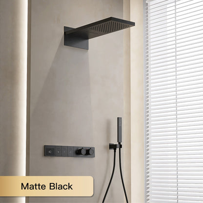 Sistema de chuveiro digital inteligente de latão branco luxuoso com design oculto Controle duplo de água quente e fria Torneira de parede