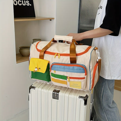 Colorful Retro Travel Bag, Large Capacity Duffle With Shoulder Strap, Sports Gym Carry-On, Multi-Pocket Casual Weekend Luggage