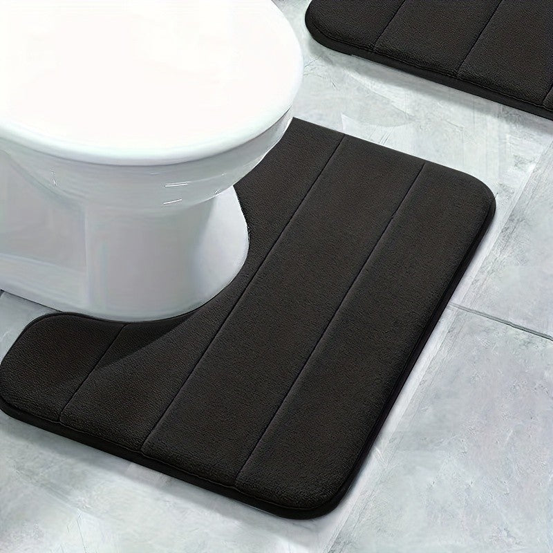 1 Tapete de chão em U para banheiro com listras de cor pura, tapete macio antiderrapante de secagem rápida, tapete absorvente para chuveiro de banheiro familiar
