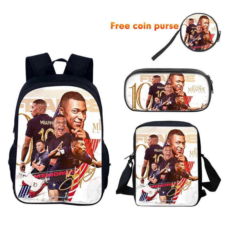 M-Mbappe Conjunto de 3 Peças Bolsa Escolar Mochila Esportiva de Futebol com Bolsas de Ombro Estojo para Canetas Mochila Escolar Jogador Estrela para Melhor Presente