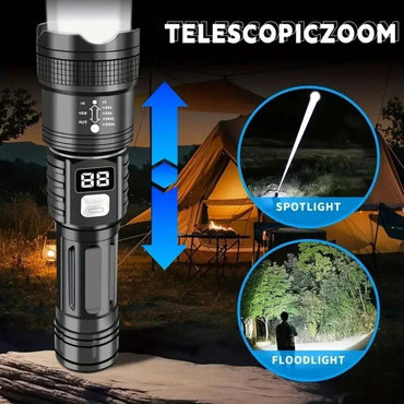 High Power LED Flashlights USB Rechargeable Hand Light with Built-in Battery Super Bright Torch for Outdoor Emergency Camping
