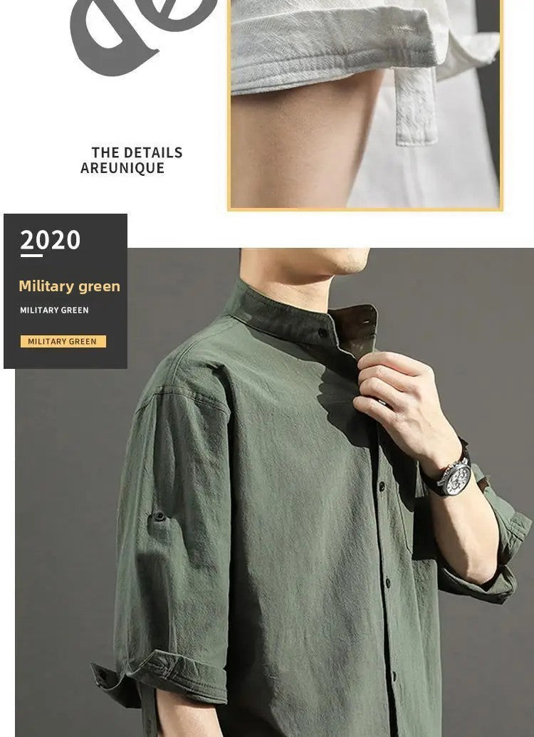 Casual Linen Cotton Shirt Men's Loose Sleeveless Top Chinese Style Autumn Outerwear Comfortable Breathable Men's Casual Shirt