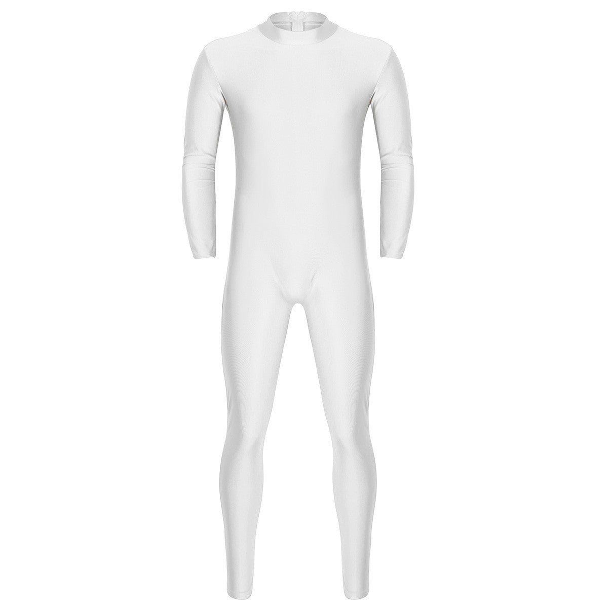 Mens Full Body Spandex Zentai Suit Black Long Sleeve Unitard Adult Zipper Back Footless Ballet Dancewear Bodysuit Costumes