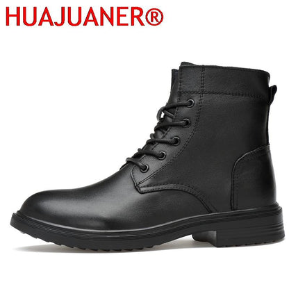 Men Winter Shoes Formal Dress Boots Black Motorcycle Boots Warm Oxford Ankle Men's Boots Genuine Leather High Quality Big Siz 50