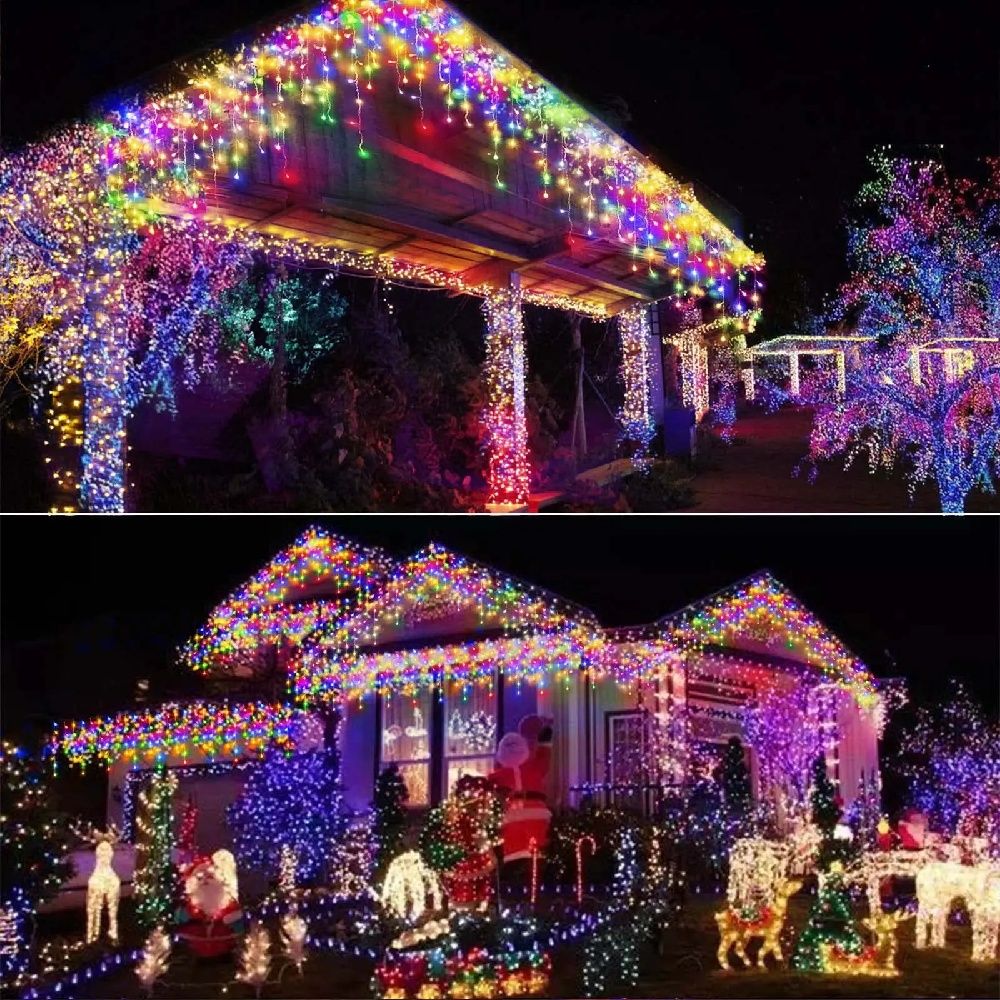 Christmas Lights Outdoor Waterproof Solar Curtain Icicle Lights Eaves Decor String Lights for Yard Party Holiday Decorations