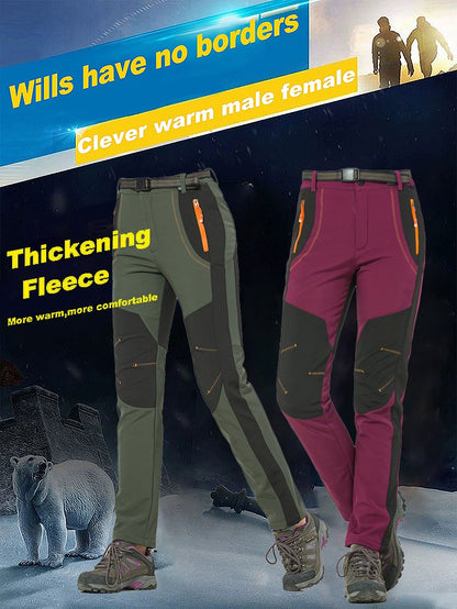 JNLN Women Winter Fleece Pants Warm Waterproof Hiking Pants Outdoor Camping Climbing Skiing Soft Shell Windproof Rain Trousers