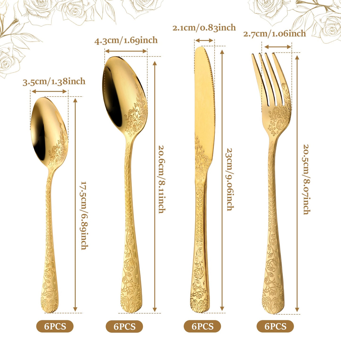 20/24 Peças Conjunto de Utensílios de Aço Inoxidável Conjunto de Talheres Florais Garfo Colher e Faca Kits de Utensílios de Cozinha para Restaurante