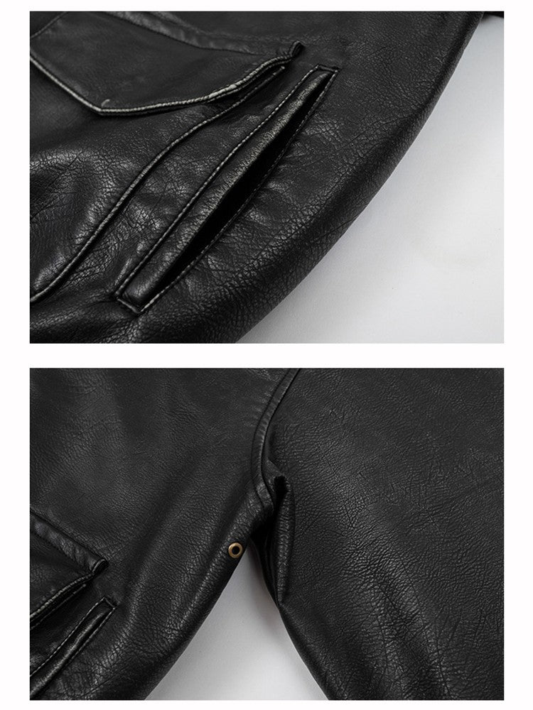 Mauroicardi Spring Cool Handsome Oversized Vintage Distressed Black Pu Leather Jacket Men Pockets Luxury Designer Clothes 2024