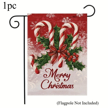 Merry Christmas Garden Flag Polyester Banner with Festive Holly Berries Cursive Letter Outdoor Garden Yard Christmas Decorations