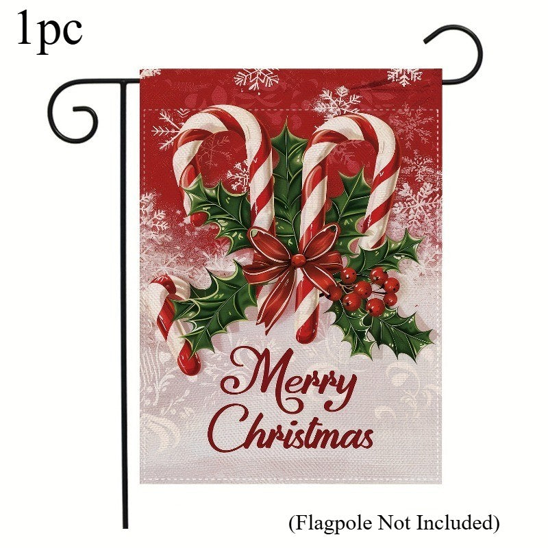 Merry Christmas Garden Flag Polyester Banner with Festive Holly Berries Cursive Letter Outdoor Garden Yard Christmas Decorations
