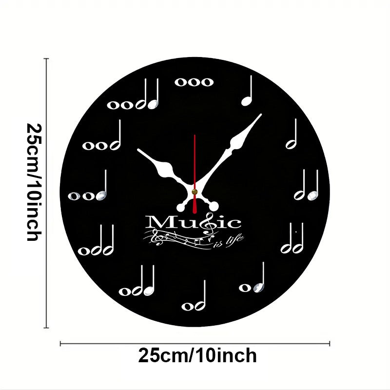 Music Note Wooden Round Silent Hanging Wall Clock, Suitable For Living Room, Office, Study Room, Bedroom, Home Decoration