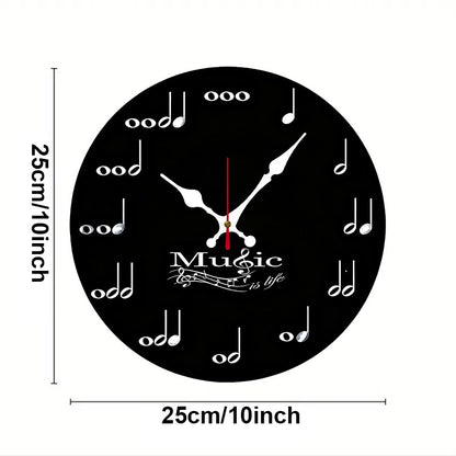 Music Note Wooden Round Silent Hanging Wall Clock, Suitable For Living Room, Office, Study Room, Bedroom, Home Decoration