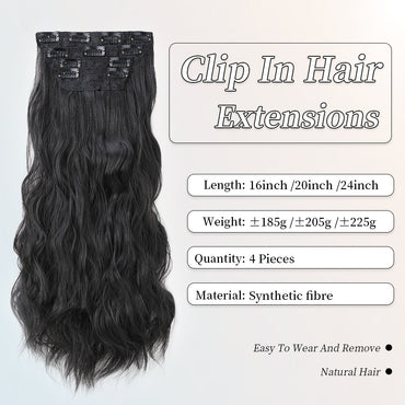 Body Wave Hairstyle Synthetic Hair Extensions 4pcs/set Head   Wigs Clip Clips Hair Extensions For Women Girls