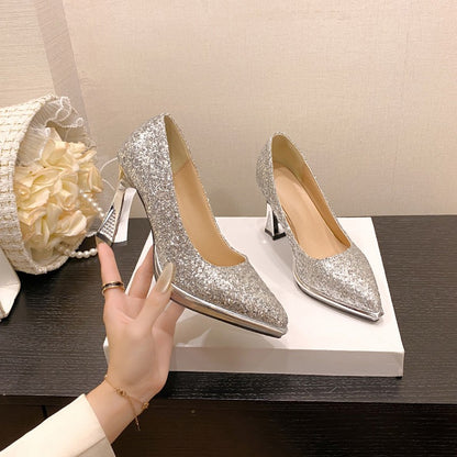 Fashion Sequined Women Pumps 2024New Women's Shoes Pointed Toe Shallow Mouth Shoes Female Comfort Women High Heels spring autumn