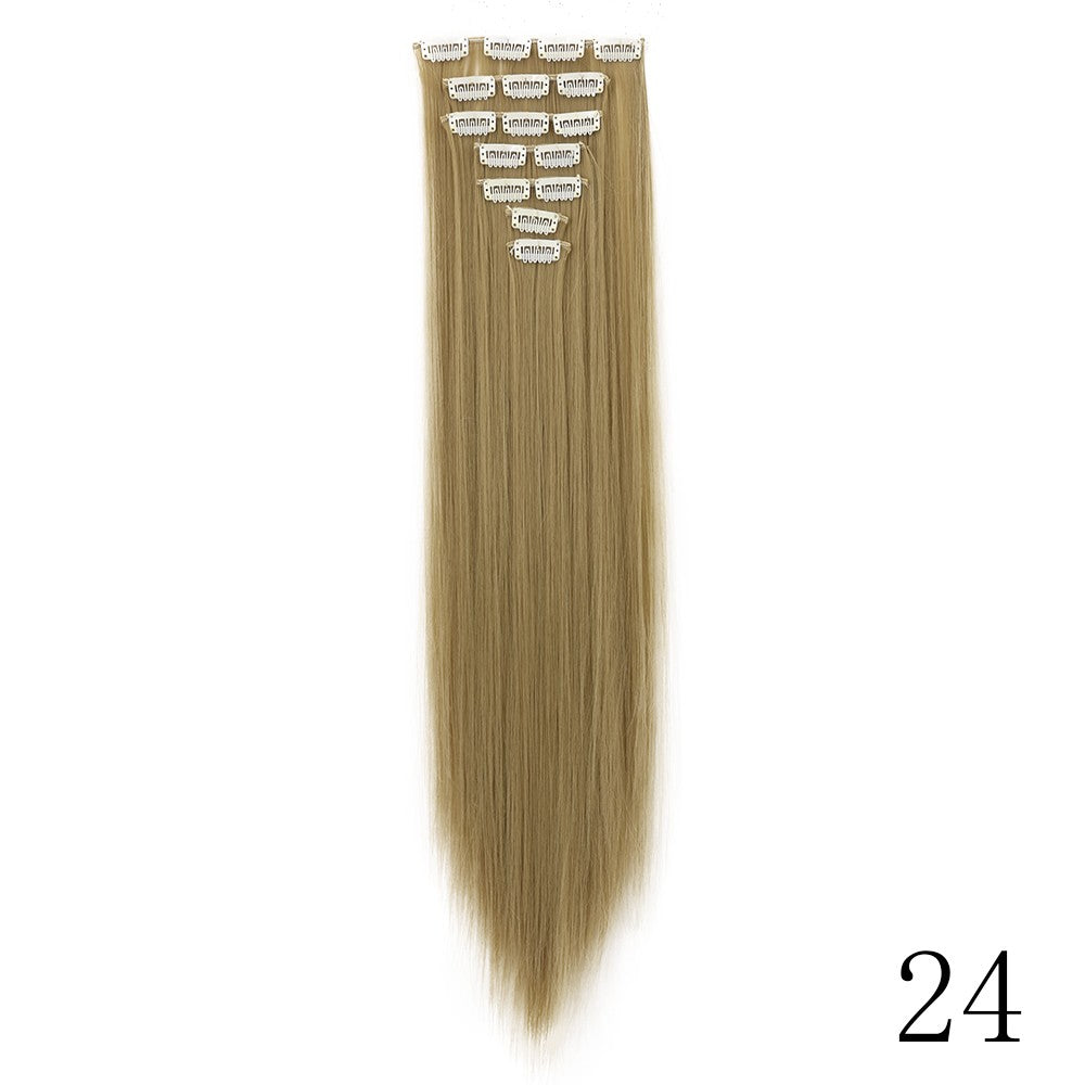 LANSA 7Clips Aplique de Cabelo Sintético Liso Comprido de Encaixe Extensões de Cabelo de Encaixe Cheveux Clipe Fibra Natural de Alta Temperatura Preto Marrom Peça de Cabelo