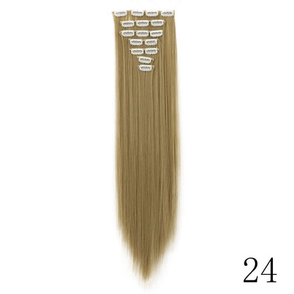 LANSA 7Clips Aplique de Cabelo Sintético Liso Comprido de Encaixe Extensões de Cabelo de Encaixe Cheveux Clipe Fibra Natural de Alta Temperatura Preto Marrom Peça de Cabelo