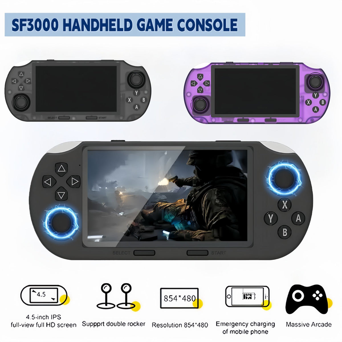 SF3000 Retro Handheld Video Game Console Games Pocket Player with 4.5 Inch IPS Screen 3000mAh Portable Linux System