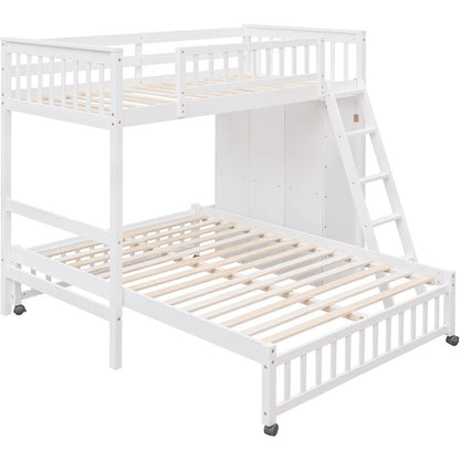 Beliche de Casal sobre Cama de Casal com Seis Gavetas e Prateleiras Flexíveis, Beliche de Madeira com Armazenamento e Removível
