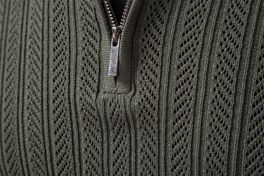 AIOPESON Premium Solid Color Polo Men Slim Fit Zip Long Sleeve Luxury Textured Fabric Business Casual Mens Sweatshirt