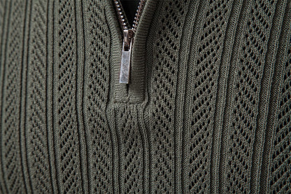 AIOPESON Premium Solid Color Polo Men Slim Fit Zip Long Sleeve Luxury Textured Fabric Business Casual Mens Sweatshirt