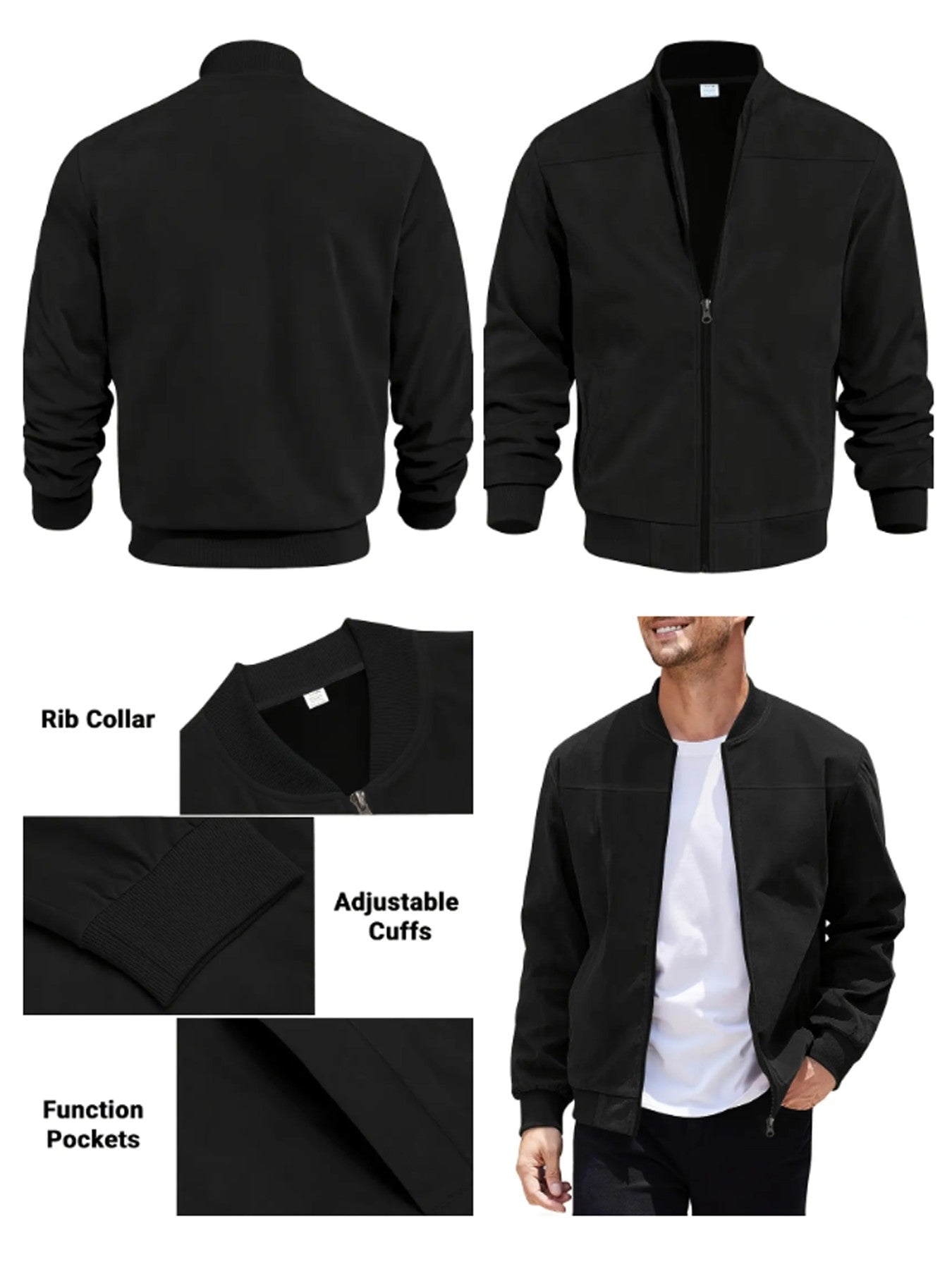 Men's suede nap fabric casual jacket Round neck zipper Solid color Sport Bomber Jacket Casual edition sports and golf fashion