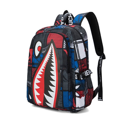 Mochila Infantil Estampa Tubarão Personalizada de Pano Oxford Impermeável Grande Capacidade Mochila Escolar Casual Presente para Crianças