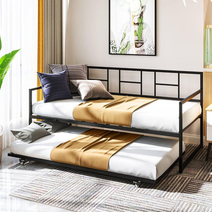 Cama-Sofá com Bicama, Cama de Solteiro com Altura Ajustável e Bicama Retrátil, Sofá-Cama com Suporte de Estrado de Aço para Sala de Estar