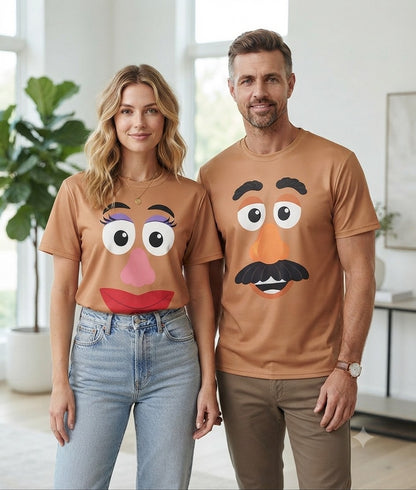 [You're My Secret] Mr. and Mrs. Potato Head Short Sleeve T-Shirt Funny Couple Cosplay Costume Halloween Party Outfit Brown Tops