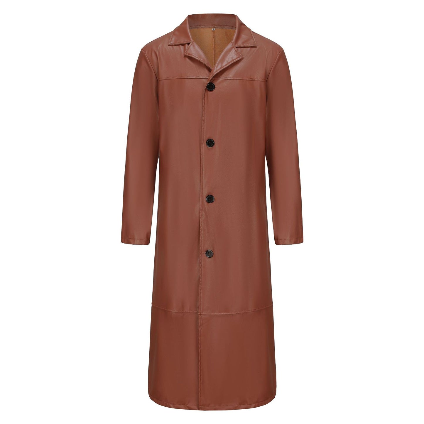 2024 New Men's Long Leather Jackets Goth Punk Button Trench Coat Solid Lapel Collar Long Pu Windbreaker Winter Leather Coats