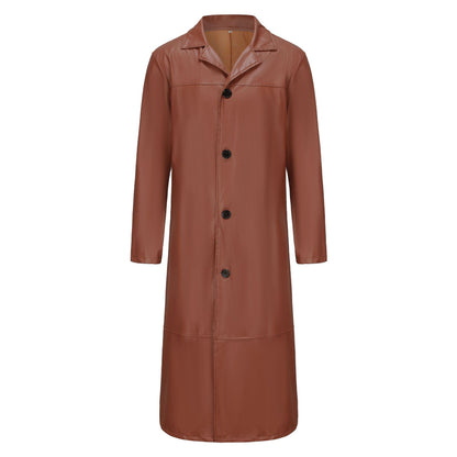 2024 New Men's Long Leather Jackets Goth Punk Button Trench Coat Solid Lapel Collar Long Pu Windbreaker Winter Leather Coats