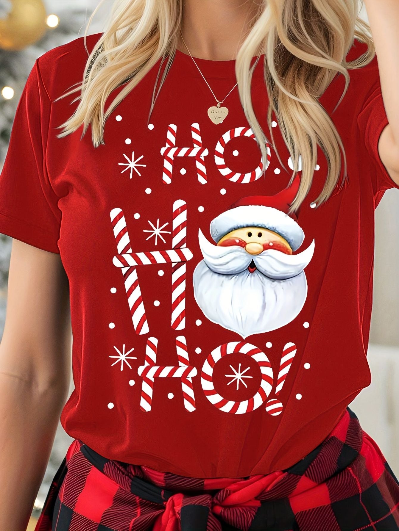 Women's Christmas T-Shirt Holiday Top Tee Round Neck 100% Cotton Shirt Festive Wear Cheerful Print Short Sleeve T Shirt