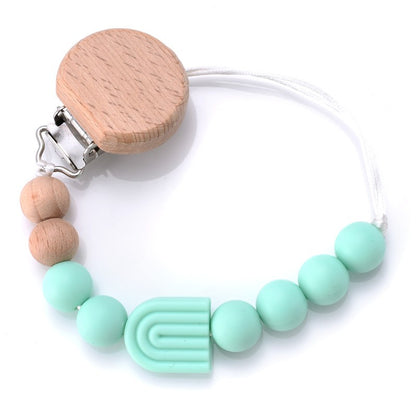 Baby Pacifier Clips Holder Silicone Cartoon Animal Teething Chain Wood Teether For Baby Pacifier Chain Nursing Chew Toys Gift