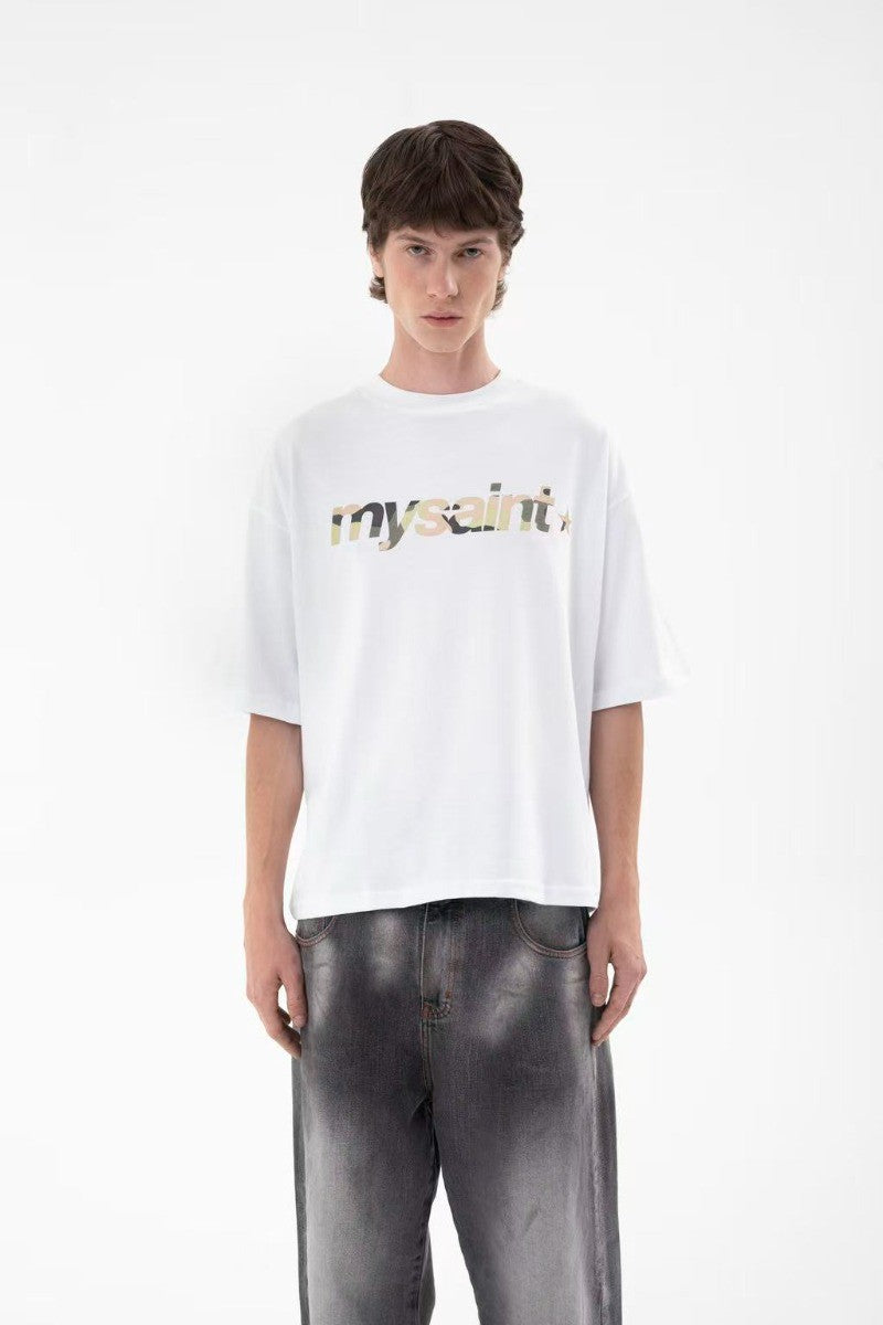 Y2K retro punk street English logo print design fashionable couple casual short sleeved hip hop gothic Harajuku loose shirt