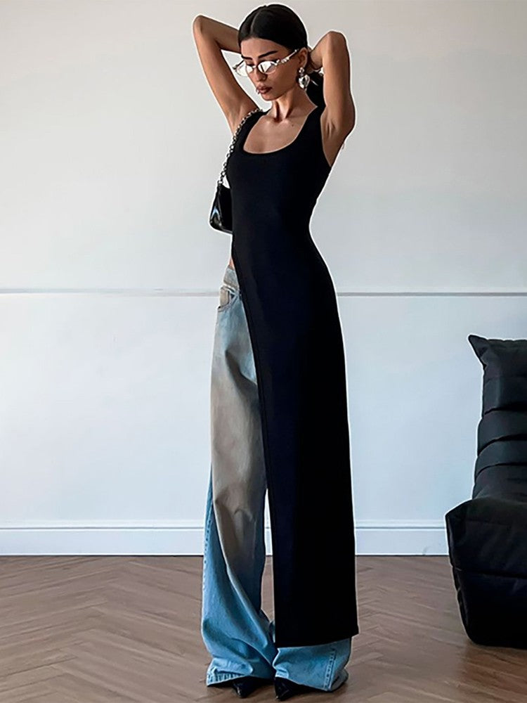 2025 Sexy Sleeveless Side High Split Dress Solid Backless Women Midi Dresses Sum