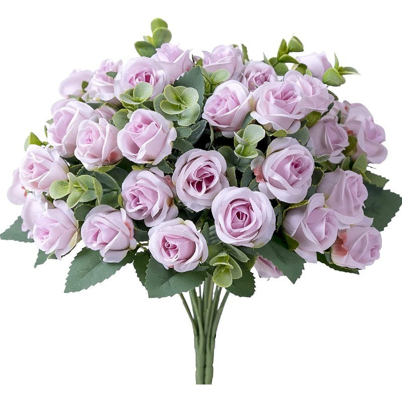 10 Heads pink Artificial Silk Rose Flowers Fake White Eucalyptus  Peony Flower Bouquet, for Home Wedding Party Garden Decoration