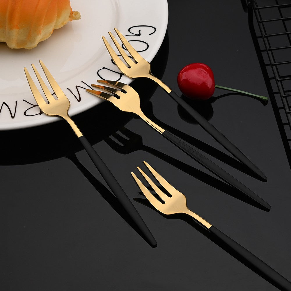 4Pcs Gold Fruit Cake Dinnerware Set Mirror Stainless Steel Tea Fork Set Snack Dessert Fork Small Salad Cutlery Kitchen Utensils