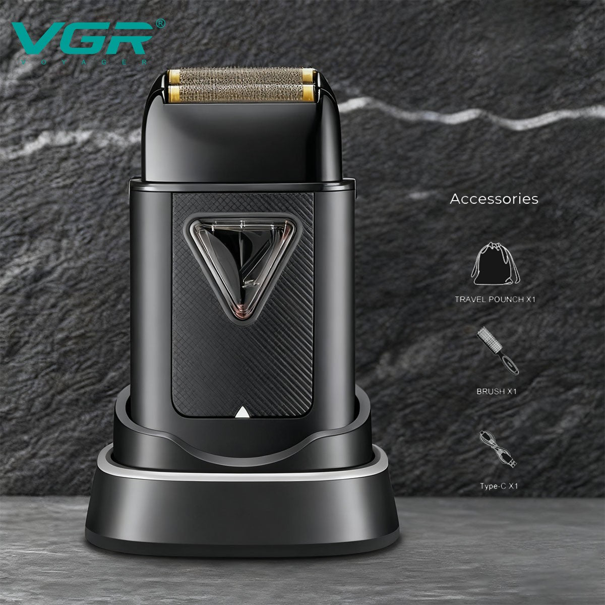 VGR Electric Razor Professional Beard Trimmer 10000 RPM Vector Motor Foil Shaver Reciprocating Charger Base Shaver for Man V-334