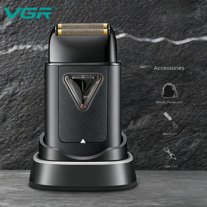 VGR Electric Razor Professional Beard Trimmer 10000 RPM Vector Motor Foil Shaver Reciprocating Charger Base Shaver for Man V-334